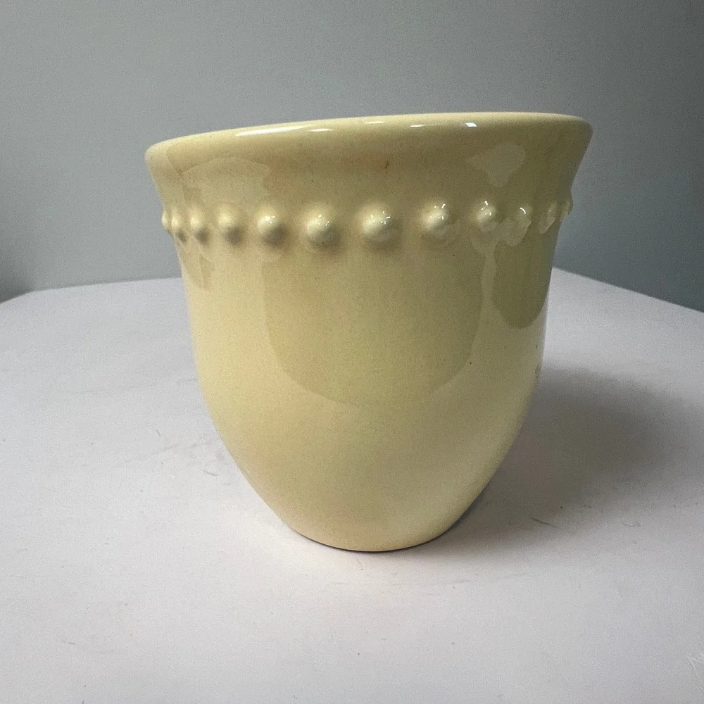 Pottery Barn Emma Coffee Mug Yellow Beaded Stoneware Portugal Farmhouse Cup Tea